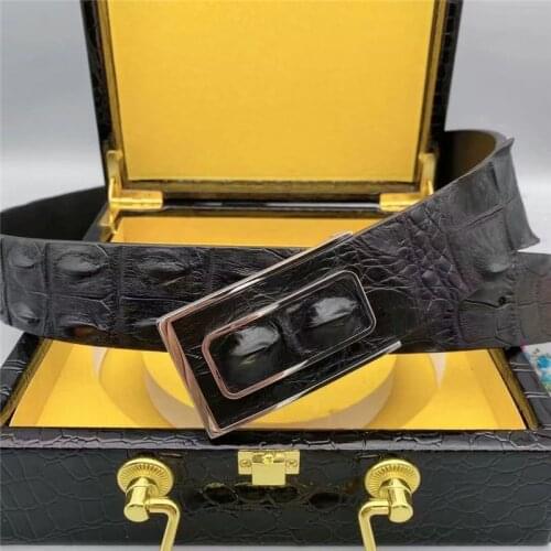 Authentic Exotic Crocodile Skin Steel Pin Buckle Mens Waist Strap Black Belts Genuine Real True Alligator Leather Male Belts