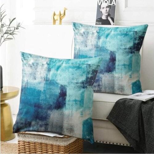 Set of 2 Turquoise and Grey Art Artwork Contemporary Decorative Gray Home Throw Pillows Cases Cushion Cover for Bedroom Sofa