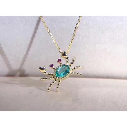 Natural green emerald Lovely personality Crab Pendant natural gemstone pendant S925 silver women girl party gift fine jewelry