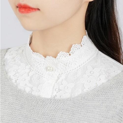 NEW High Quality White Lace Women Fake Collar Stand Beads Detachable Fashion Elegant Ladies False Blouse Collar Half Shirt