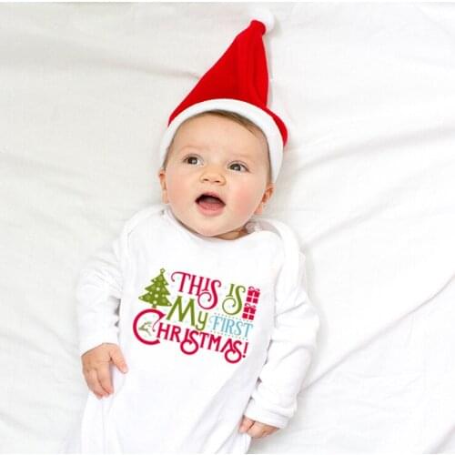 Autumn Baby Girl Clothes Long Sleeve Cotton Bodysuit Newborn This Is My First Christmas Print Baby Boy Clothes