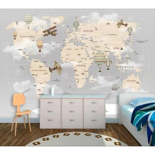 Papel de parede Cartoon world map childrens room Background Wall 3D wallpaper mural,living room home decor