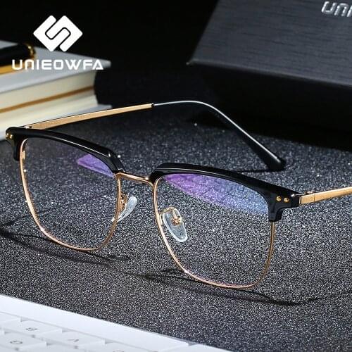 UNIEOWFA Semi Rimless Retro Optical Glasses Frame Men Clear Myopia Spectacles Frame Korean Vintage Prescription Eyeglasses Frame