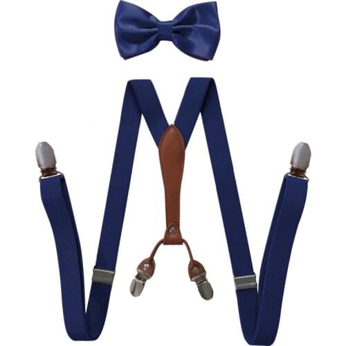 Richkeda Store New 2021 Fashion Adjustable Elastic X-Shape Children Braces Kids Suspenders Set Bow Tie For Wedding