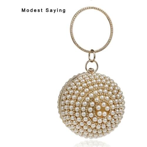 Luxury Champagne Pearls Wedding Party Handbags 2018 Women Ball Clutch Bags Prom Evening Purse Wedding Accessories Shoulder Bags