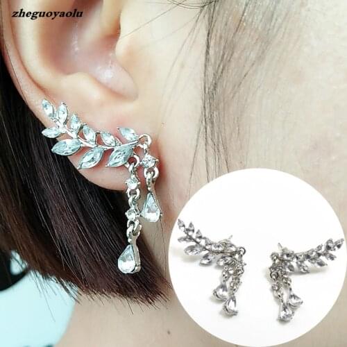 Womens Leaves Tassel Crystal Earrings Zircon Stud Earrings Alloy Ear Jewelry Factory Wholesale Earrings For Women Brincos