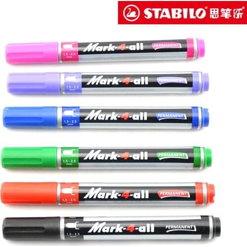 Stabilo Marker Pens 6 Colors Marker-4-All Round Tip Oil Based Dries Fast Permanent Use on Glass,Plastic,Foil,Metal,Ceramics,CDs