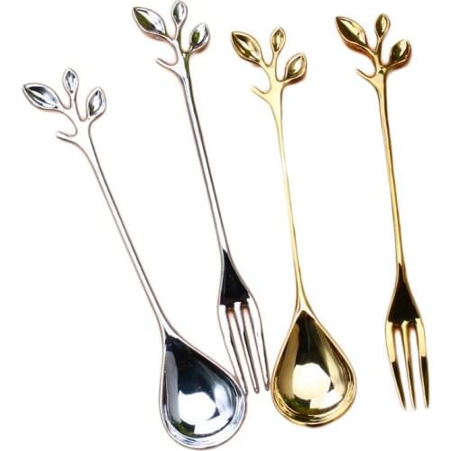 Maple Tree Style Scoop Fork For Coffee Dessert Dinnerware Set 4pcs/Set Tableware Kithcheware Dessert Ice Cream Fruit Fork