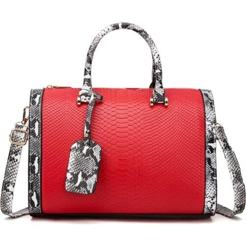 Large-Capacity Boston Bag New Luxury Female Bag Snake Pattern Stray Bag Wild Shoulder Messenger Bag High-End Female Pillow Bag