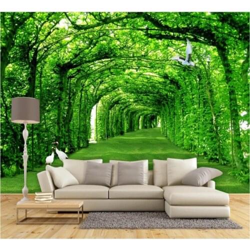 XUESU Customizable wallpaper 3D/5D/8D waterproof wall covering fresh green boulevard TV background wall