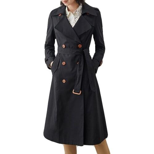 2021 autumn new loose double breasted jacket fashion lace up windbreaker womens long knee