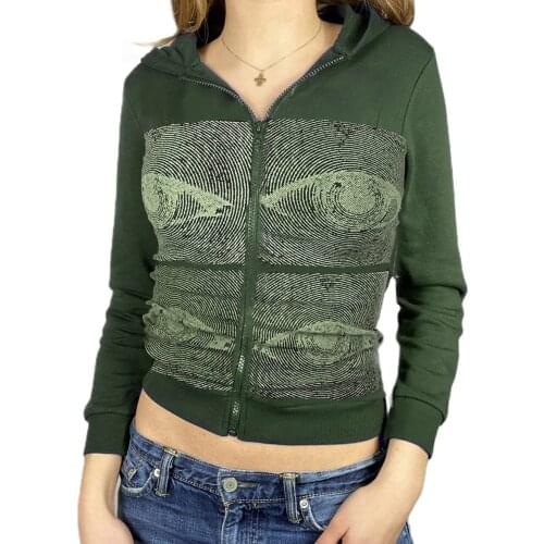 2021 New Punk Style Eyes Print Jackets For Women Harajuku Zipper Fly Hooded Jackets Streetwear Women Clothes casaco feminino