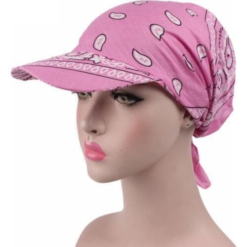 Womens Head Scarf Visor Hat With Wide Brim Sunhat Summer Beach Sun Hats UV Protection Female Printed Cap Cotton Printed Headband