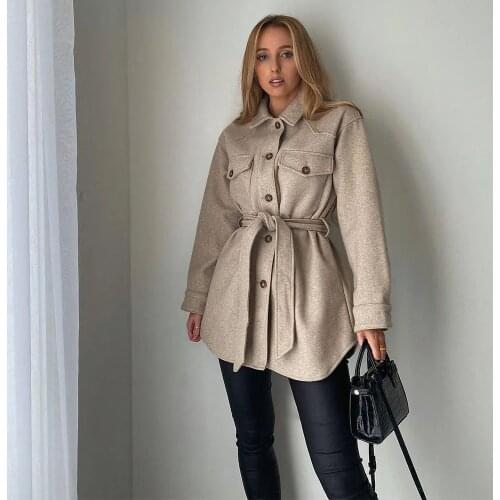Pop Fall Winter Women Jacket Long Sleeves Belted Warm Thicken Casual Vogue High Street Za Women Coat Outfits Tops
