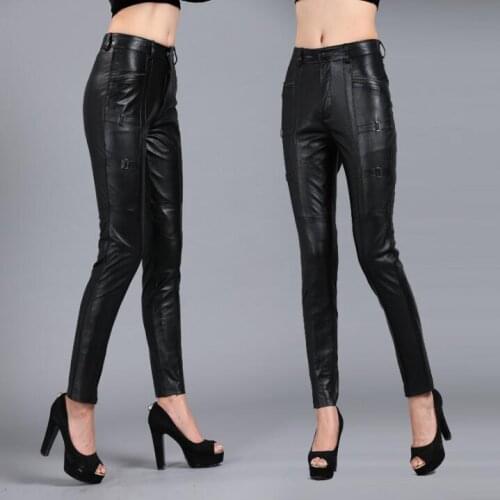 Leather leather pants womens trousers was thin pencil pants sheep skin large size womens trousers pants feet leggings Plus siz