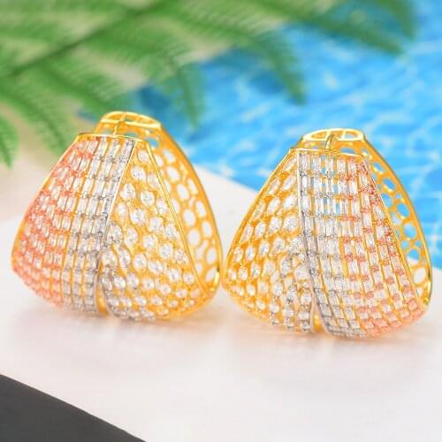 LARRAURI Trendy Full AAA Mirco CZ Cubic Zircon Hollow Earring for Women Wide Hoop Earrings Statement Bridal Wedding Jewelry Hot