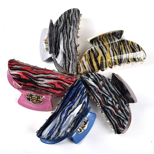 7.5cm Water pattern Print Hair Claws for Women Hair Barrettes Hairpins Crab Acrylic Clip Hair Accessories 22103