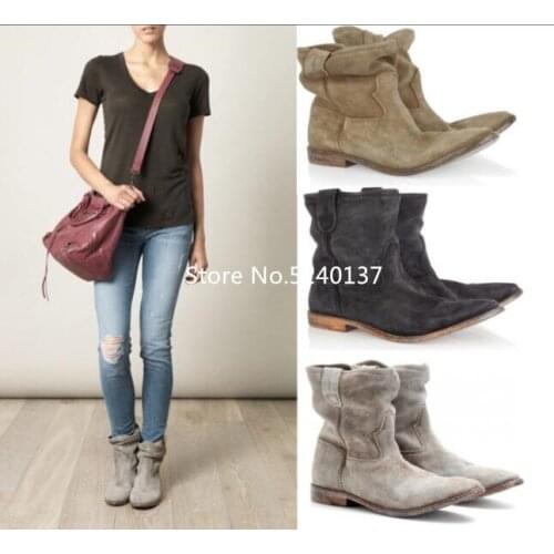 Retro Flat Suede Women Mid-calf Boots Round Toe Slip-on High Quality Western Boots Autumn/Winter Shoes Female