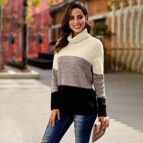 Womens Turtleneck Sweater Winter Panel Long Sleeve Pullover Knitting Shirt