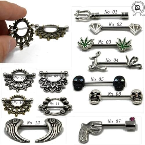 1Pair Flower Charming Nipple Rings For Women Body Piercing Jewelry Nipple Piercing Heart Barbell 14G Nipple Shield