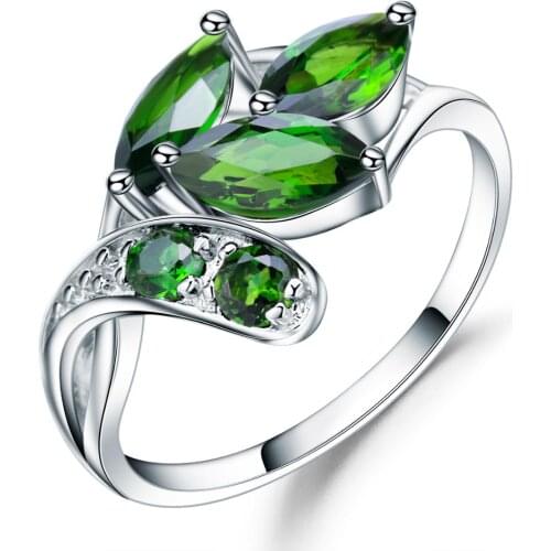 GEMS BALLET 925 Sterling Silver Leaf Shape Vintage Rings 2.15Ct Natural Chrome Diopside Gemstone Ring Fine Jewelry for Women