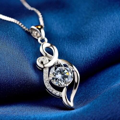 100% Sterling Silver Necklace AAA Zircon Pendant 925 Silver Necklace Woman Charm Jewelry