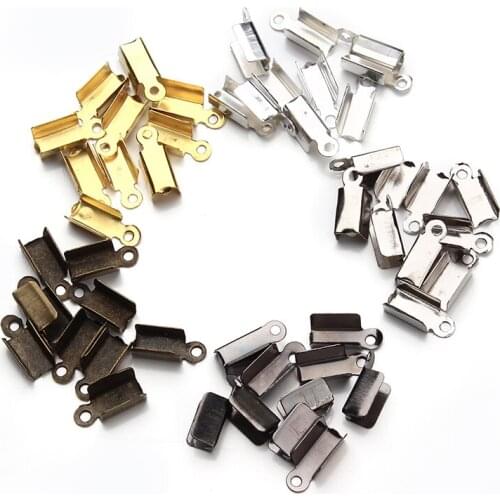 200pcs/lot Cove Clasps Cord End Caps String Ribbon Leather Clip Tip Fold Crimp Bead Connectors For Jewelry Making DIY Supplies
