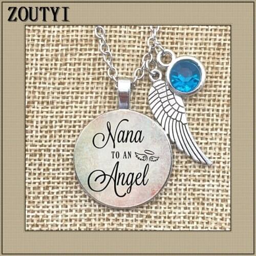 2018/Memorial necklace charm, NANA angel, memory, lost baby, lost grandson, stillbirth, stray charm and birthstone