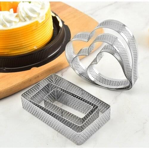 3pcs/set Heart Perforated Mousse Cake Ring Stainless Steel Egg Tart Molds French Dessert Cookies Circle Mould Pastry Baking Tool