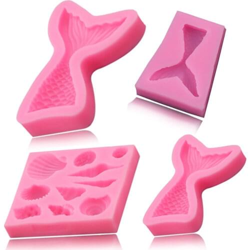 3D Mermaid Tail Silicone Mold Ocean Series DIY Fondant Chocolate Candy Pastry Mold Conch Shell Cake Decoration Baking Tools