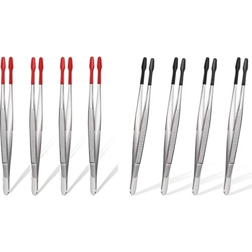 4Pcs Stainless Steel Tweezers Flat Tips Tweezers Coated Tweezers Marring Tweezers for Jewelry Craft Work