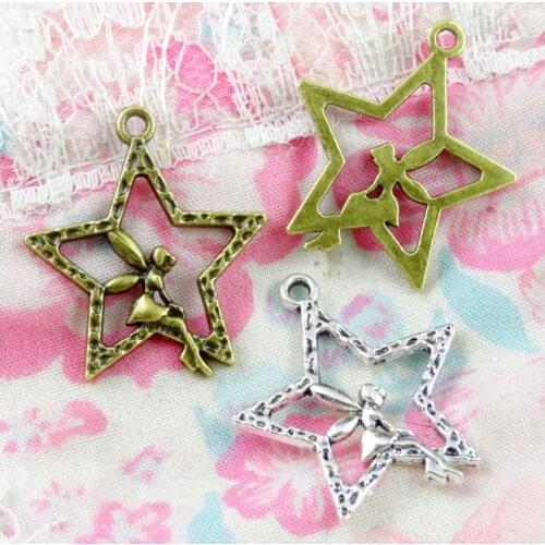 50pcs 29.2*25.2MM Antique Bronze Plated Antique Silver Color Pentacle Angel Pendants For DIY Necklace Jewelry Accessories