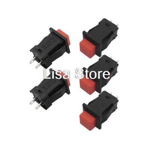 AC 125V/3A 1A/250V Red Square Cap 2 Pin SPST Self Lock Push Button Switch