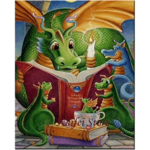 Diamond Embroidery Dragon Reading Book Full Square Round 5d Diy Diamond Painting Cartoon Pet Pictures Of Rhinestones Gift