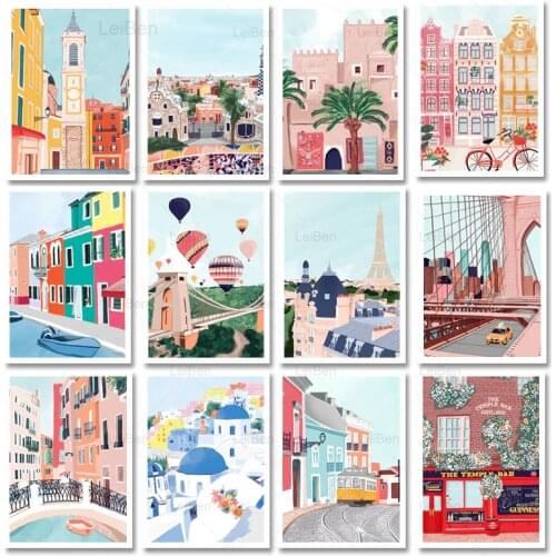 Travel City Anime Poster Morocco New York Paris Landscape Canvas Print Wall Art Pictures for Home Decoration Interior Paintings