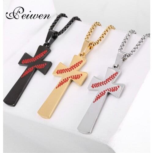 Baseball Cross Pendant Necklace Gold Jesus Stainless Steel Charm Chain Necklaces For Women Men Necklace Choker Religious Jewelry