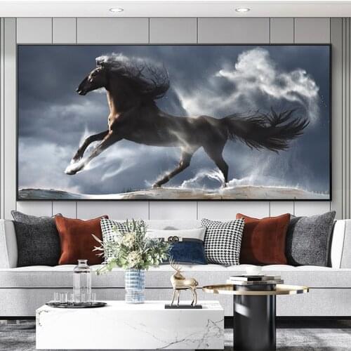 Black White Horse Running Pictures Animal Posters And Prints Canvas Painting Wall Art For Living Room Decoration