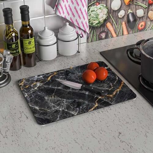Decorative Glass Cutting Board Black Marble Patterned Glass Cutting Table Cutting Board 20x30 / 30x40cm Sizes