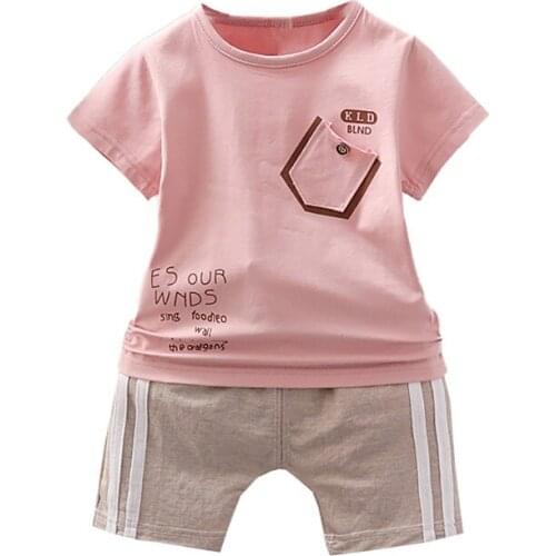 Boys Children Set Summer O-Neck Letter Short Sleeve T-Shirt Top Pants Sets Beach Kid Baby Cotton Cartoon Sets