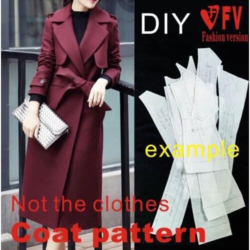 Long coat coat pattern 1:1 garment sewing drawing autumn and winter womens lapel long sleeve windbreaker pattern BFY-195