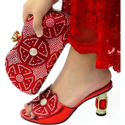Doershow beautiful red Italian Shoes With Matching Bags African Women Shoes and Bags Set For Prom Party Summer Sandal! HDG1-3