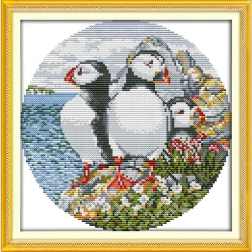 Everlasting Love Three Penguins Chinese Cross Stitch Kits Ecological Cotton Stamped 11CT DIY Gift New Year Decorations For Home