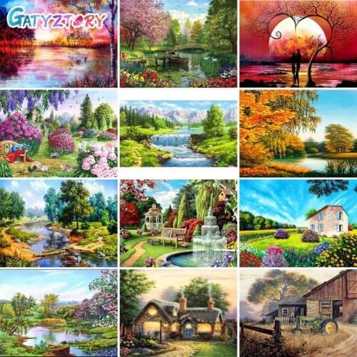 GATYZTORY Landscape Diamond Embroidery Rural Picture Rhinestones Mosaic Full Square Round Cross Stitch Home Decortion