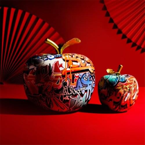 Resin Painted Graffiti Colorful Apple Resin Crafts Ornaments Home Entrance Wine TV Cabinet Office Creative Decorations