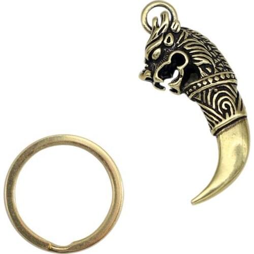 JHSL Novelty High Quality Copper Men Key Chain Rings Circle Hoop Charm Wolf Tooth Design Fashion Jewelry Gift