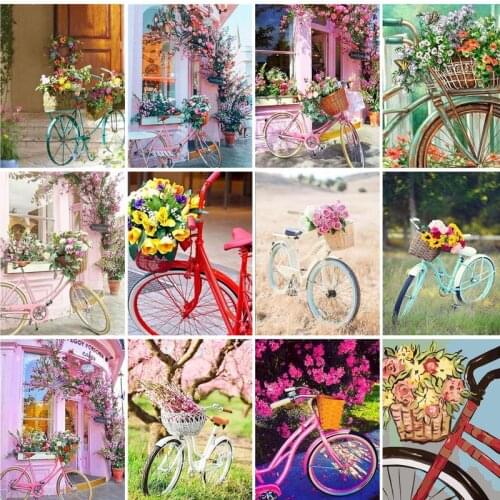 GATYZTORY Bicycle Flower Frame DIY Painting By Numbers Canvas Colouring Handpainted Oil Painting Home Wall Decor