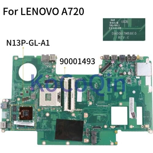 KoCoQin Laptop motherboard For LENOVO A720 GT630M HM75 Mainboard DA0QU7MB8E0 90001493 N13P-GL-A1 SLJ8E