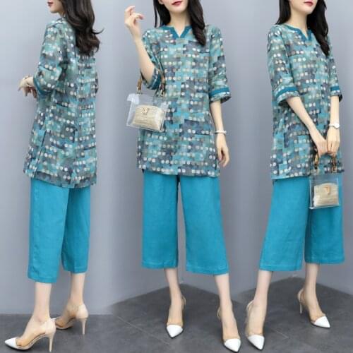 Women Casual Set Plus Size S-3XL Pants Suit Vintage Polka Dot Loose Long Top and Wide Leg Pants Elegant Summer 2 Piece Set Femme