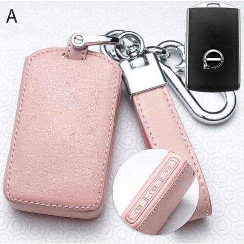 Leather Car Key Cover Case for volvo s90 S90L t5 t6 t8 XC60 2014 - 2021 Edge button Car Auto Key Case Covers Protect