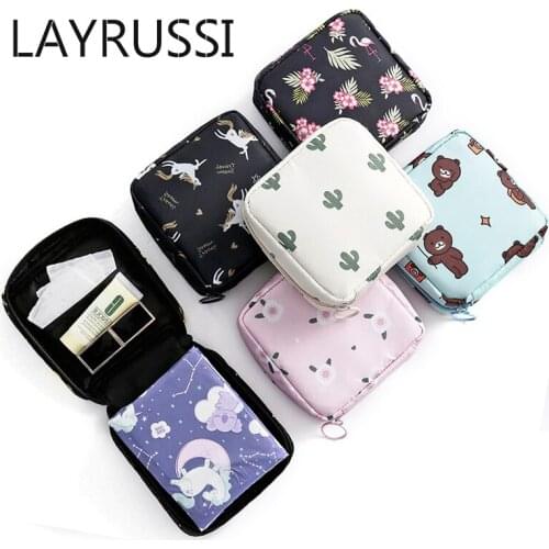 LAYRUSSI Cartoon Coin Purse Girl Lovely Sanitary Napkin Bag Portable Wallet Bag Tampons Lipstick Card Key Storage Pouch For Girl